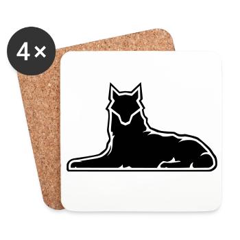 Minimalist Wolf Silhouette Design - Coasters (set of 4) - white - Front