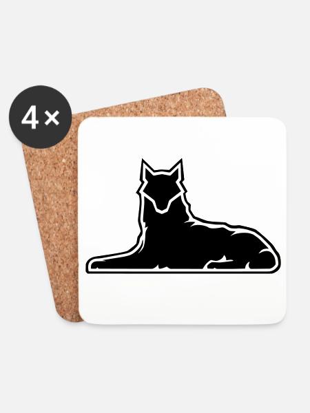 Minimalist Wolf Silhouette Design - Coasters (set of 4) - white
