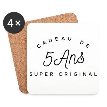 Cadeau 5 ans  - Dessous de verre (lot de 4) - blanc - Devant