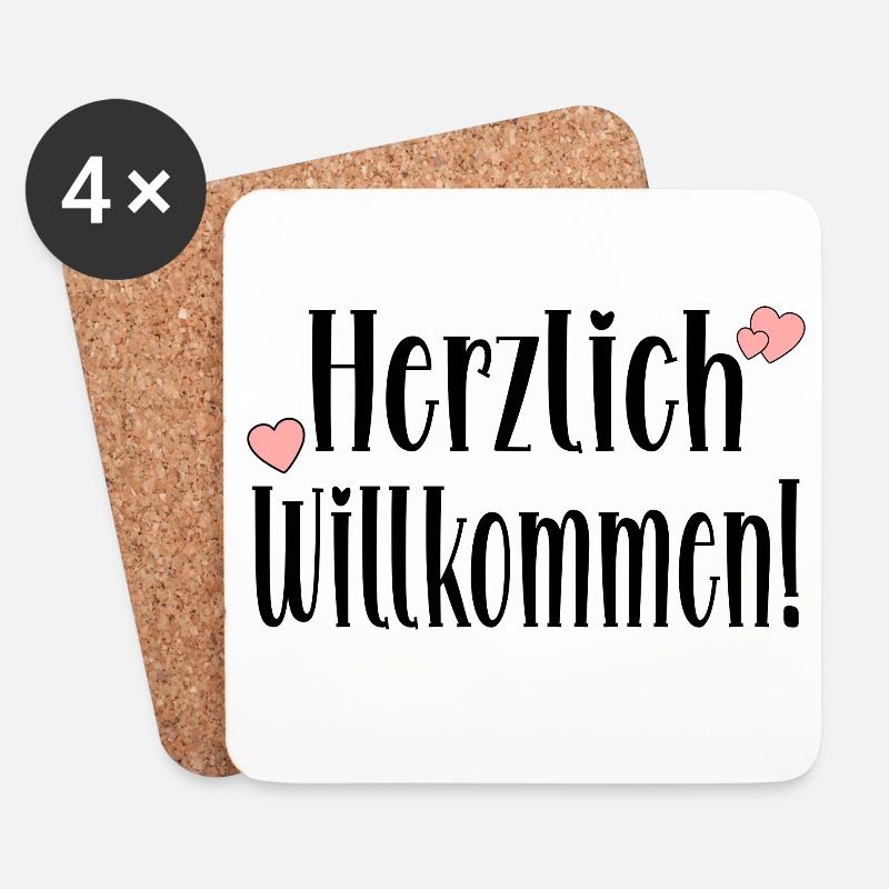 Herzlich Willkommen Sprüche - Geschenke - Untersetzer (4er-Set) - Weiß