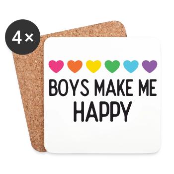 Mois de la fierté LGBTQ - Les garçons me rendent heureuse - Dessous de verre (lot de 4) - blanc - Devant