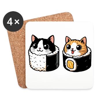 Neko Maki Mix: Die Sushi-Katze - Untersetzer (4er-Set) - Weiß - Vorne