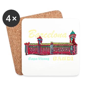 Barcelone, A. Gaudí, Casa Vicens, Espagne - Dessous de verre (lot de 4) - blanc - Devant