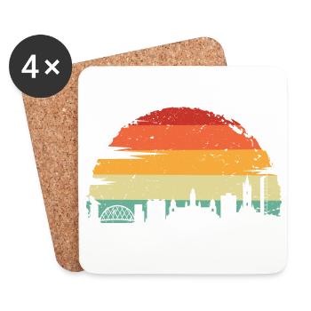 Retro Sunset Skyline Cityscape - Coasters (set of 4) - white - Front
