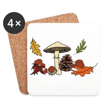 Autumn Mushroom Leaves Chestnut - Coasters (set of 4) - white - Front