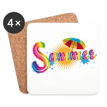 Summer Regenbogenschrift – Fröhliches Sommerdesign - Untersetzer (4er-Set) - Weiß - Vorne
