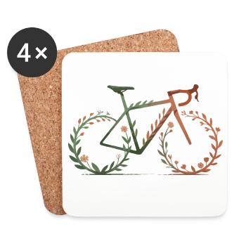 Floral Gravel Bike Silhouette T-Shirt - Coasters (set of 4) - white - Front