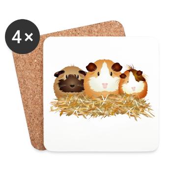 Drei süße Meerschweinchen im Stroh – Freunde - Untersetzer (4er-Set) - Weiß - Vorne