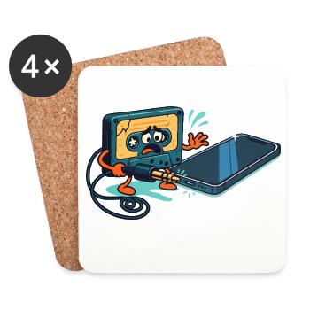 Cassette Tape vs USB Port Sarcastic Retro Joke - Coasters (set of 4) - white - Front