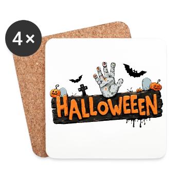 Halloween – Zombie Hand & Pumpkins. - Coasters (set of 4) - white - Front