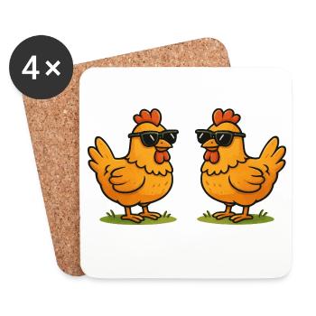Poulets avec lunettes de soleil - Dessous de verre (lot de 4) - blanc - Devant