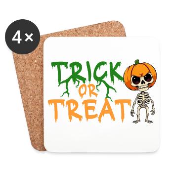 Halloween Trick or Treat Skelett Kürbis Grusel  - Untersetzer (4er-Set) - Weiß - Vorne
