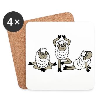 Sheep Three Tired Exhausted Yoga Meditation 3 Poses - Coasters (set of 4) - white - Front