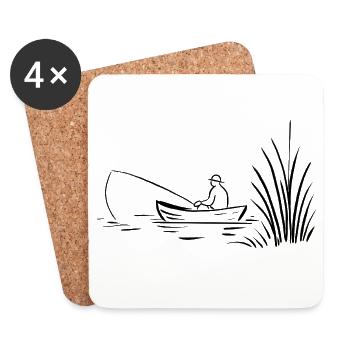 Pêcheur en bateau au lac - Dessous de verre (lot de 4) - blanc - Devant