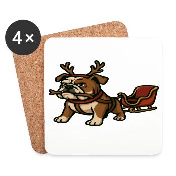 Bulldogge Rentier zieht Schlitten Weihnachten Karikatur - Untersetzer (4er-Set) - Weiß - Vorne