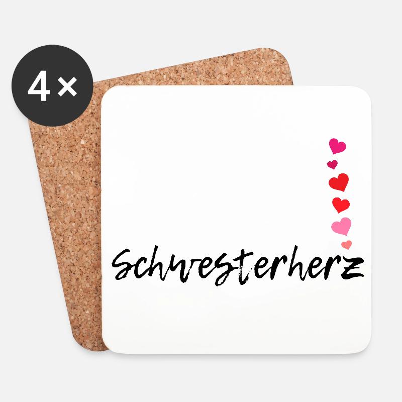 Schwesterherz Schriftzug Schwester Liebe Herzen - Untersetzer (4er-Set) - Weiß