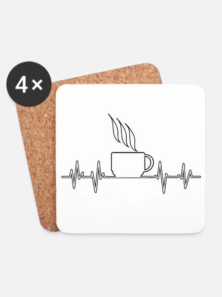 Herzschlag Kaffee - Untersetzer (4er-Set) - Weiß