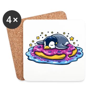 Sleeping penguin on donut - Coasters (set of 4) - white - Front