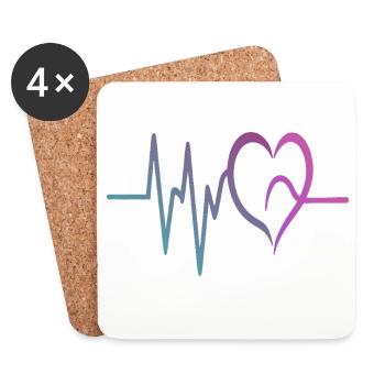 Cœur ECG à gradient - Dessous de verre (lot de 4) - blanc - Devant