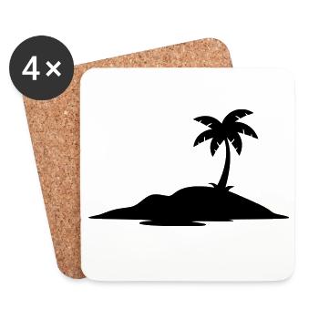 Île tropicale avec silhouette de palmier - Dessous de verre (lot de 4) - blanc - Devant