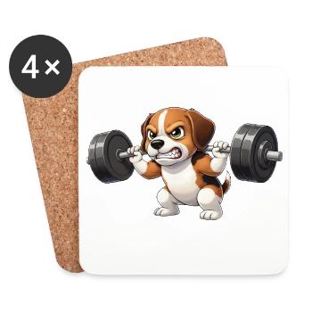 Süßer Beagle Hund Cartoon Gewichte Fitness  - Untersetzer (4er-Set) - Weiß - Vorne