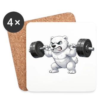 Cute Bear Polar Bear Fitness Weightlifting Workout - Coasters (set of 4) - white - Front