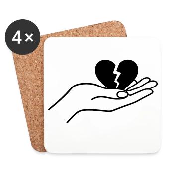 Broken Heart In Hand Minimal Line Art Design - Untersetzer (4er-Set) - Weiß - Vorne