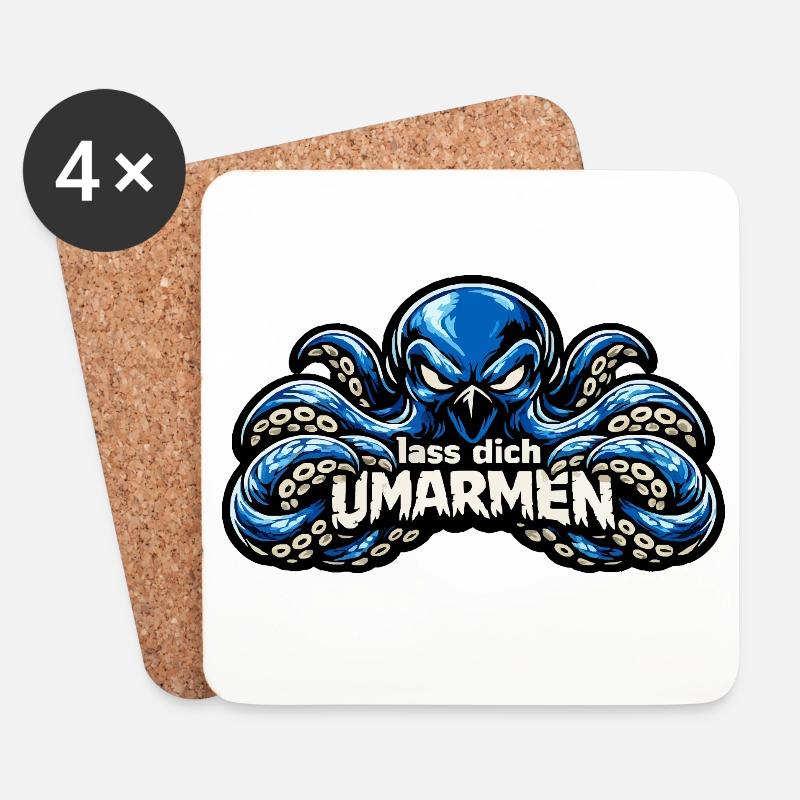 Umarmender Kraken mit Humor: Lass dich umarmen - Untersetzer (4er-Set) - Weiß
