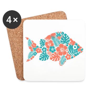 Tropical Flower Fish Silhouette - Coasters (set of 4) - white - Front