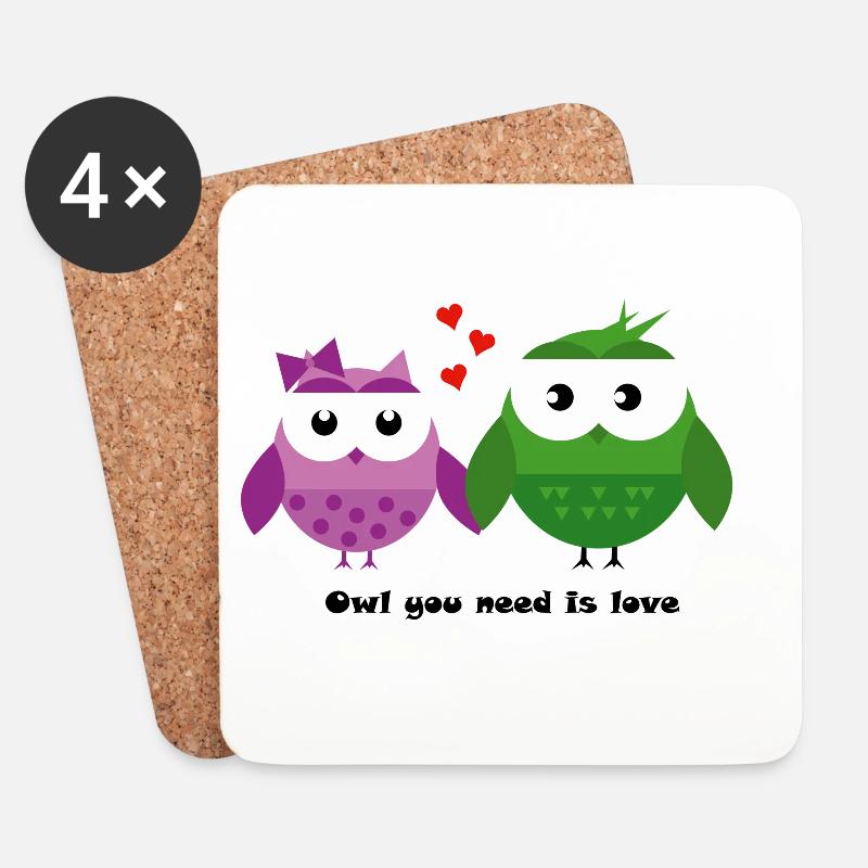 Eulen-Liebe: Owl You Need Is Love - Untersetzer (4er-Set) - Weiß