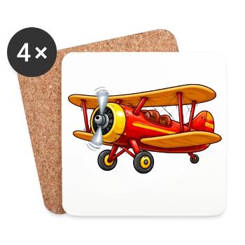 Doppeldecker Flugzeug Motiv Retro Cartoon  - Untersetzer (4er-Set) - Weiß - Vorne
