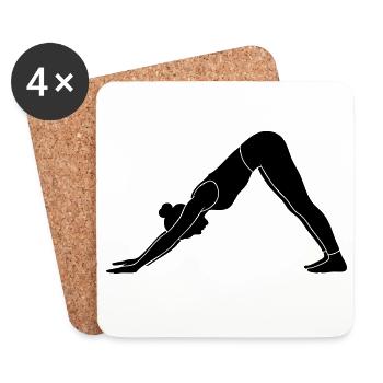 Silhouette de yoga canin face vers le bas - Dessous de verre (lot de 4) - blanc - Devant