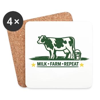 For farmers. Cow with Milk Farm Repeat - Coasters (set of 4) - white - Front
