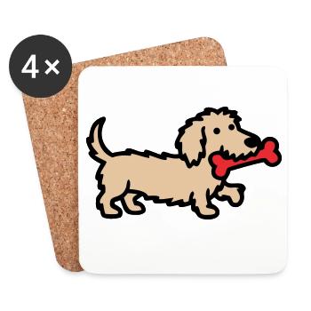 Dessin dessiné Terrier Doodle Bone - Dessous de verre (lot de 4) - blanc - Devant