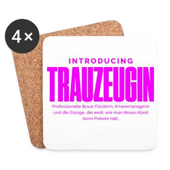 Trauzeugin Lustig – Krisenmanagerin & Braut-Flüste - Untersetzer (4er-Set) - Weiß - Vorne