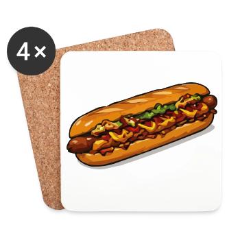 Cartoon Hot Dog Illustration - Coasters (set of 4) - white - Front