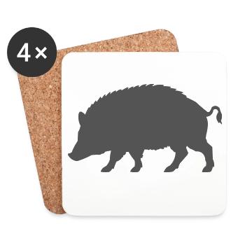Wildschwein Silhouette im Tribalstil - Untersetzer (4er-Set) - Weiß - Vorne