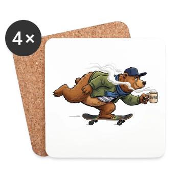 Skaterbär mit heißem Kaffee - Untersetzer (4er-Set) - Weiß - Vorne