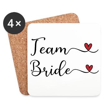 Team Bride mignonne typographie manuscrite avec un cœur - Dessous de verre (lot de 4) - blanc - Devant