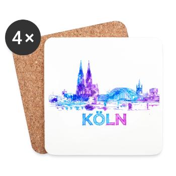 Köln Stadt Skyline Blau Purpur - Untersetzer (4er-Set) - Weiß - Vorne