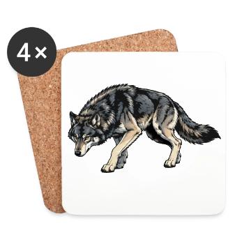 Illustration de loup - Dessous de verre (lot de 4) - blanc - Devant