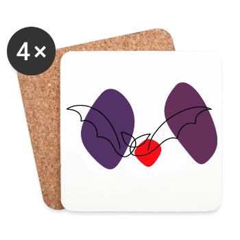 Chauve-souris en art linéaire avec fond coloré - Dessous de verre (lot de 4) - blanc - Devant