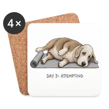 Couche de Bedlington Terrier Yoga Jour 3 - Dessous de verre (lot de 4) - blanc - Devant