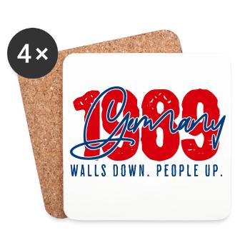 1989 Allemagne – Murs à la baisse. Les gens en haut | Chute du mur de Berlin - Dessous de verre (lot de 4) - blanc - Devant