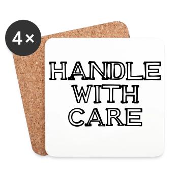 HANDLE WITH CARE Schriftzug handgezeichnet - Untersetzer (4er-Set) - Weiß - Vorne