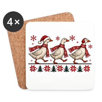 Weihnachtsgänse-festliches Winter-Strickdesign - Untersetzer (4er-Set) - Weiß - Vorne