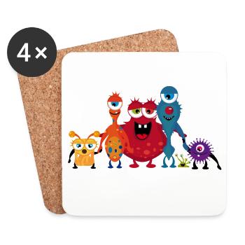 Eine bunte Monster Familie hat gemeinsam Spaß - Untersetzer (4er-Set) - Weiß - Vorne