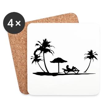 Holiday Beach with Woman Silhouette on Beach - Untersetzer (4er-Set) - Weiß - Vorne