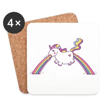 Kotzendes Einhorn, Regenbogen Kotze - Untersetzer (4er-Set) - Weiß - Vorne