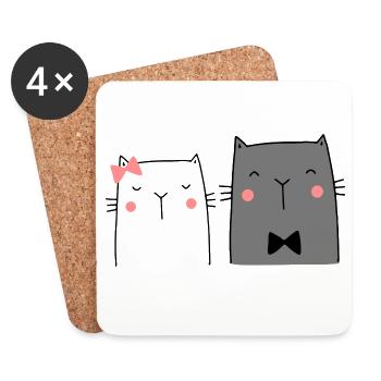 Chats Couple Couple Couple Mariage Couple Mariage - Dessous de verre (lot de 4) - blanc - Devant